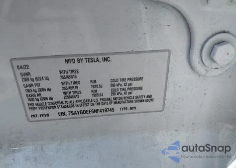 2022 Tesla Model Y Long Range Dual Motor All-Wheel Drive из США, поврежденный, VIN 7SAYGDEE6NF419749